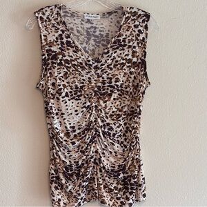 EUC Calvin Klein Women’s Purple & Brown Cream Ruched Sleeveless Top SZ - M